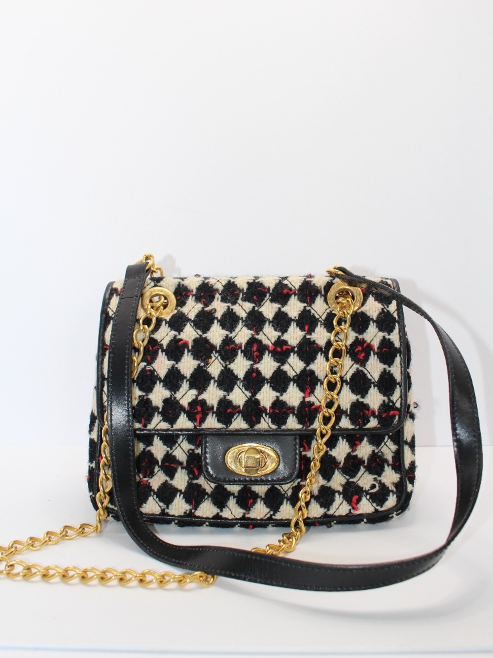 Vintage Escada Black and White Tweed Chain Crossbody Bag